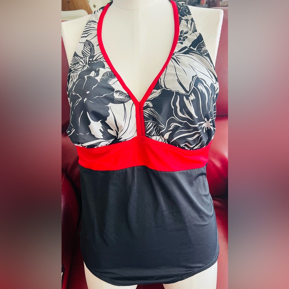 Islander Size 20W Red/Black Floral One Piece Bathing Suit - unworn